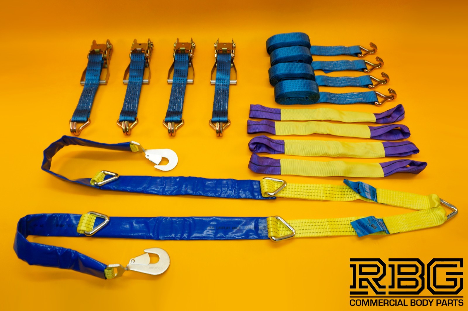 Winching Assistance Strap 1.5m x 50mm + 4x Recovery Ratchet Strap 4m x 50mm 5Ton