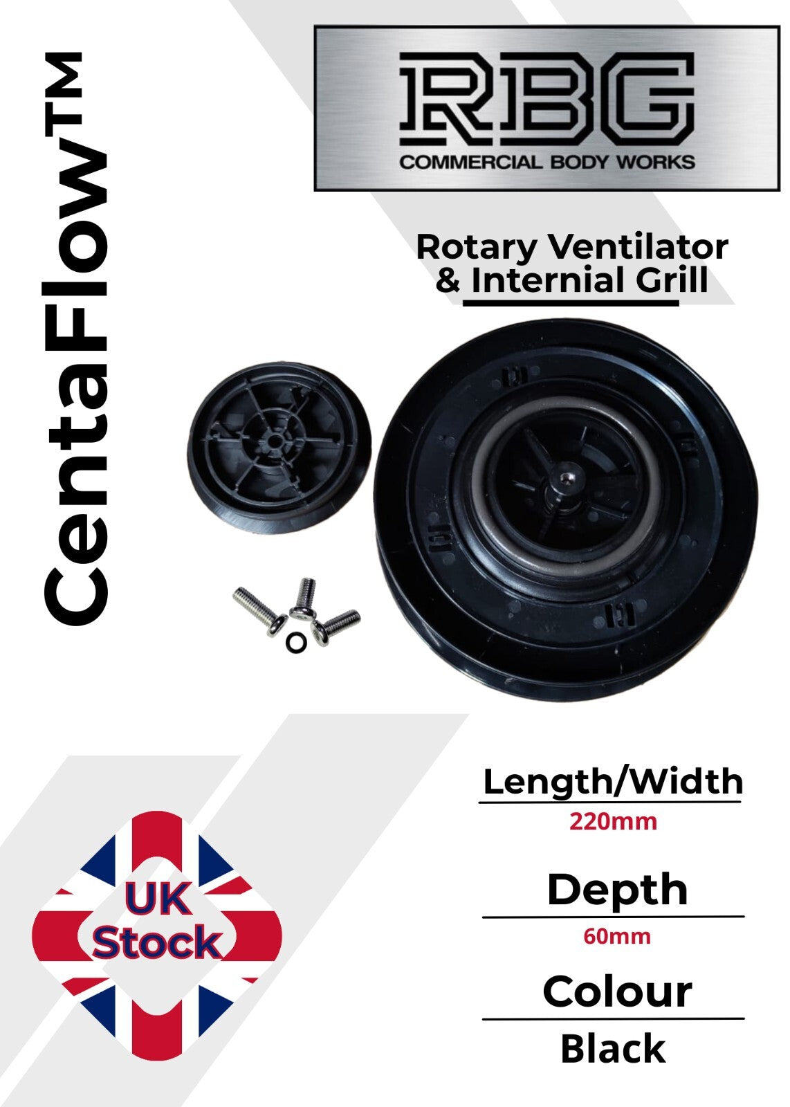 Centaflow™ Wind Driven Vent Black Horsebox Small Low Profile Rotary Van Roof Air
