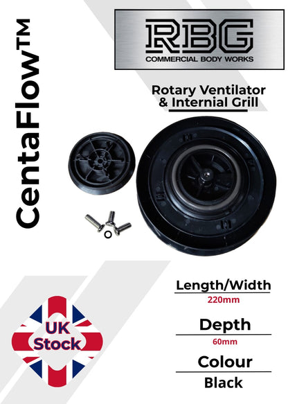 Centaflow™ Wind Driven Vent Black Horsebox Small Low Profile Rotary Van Roof Air