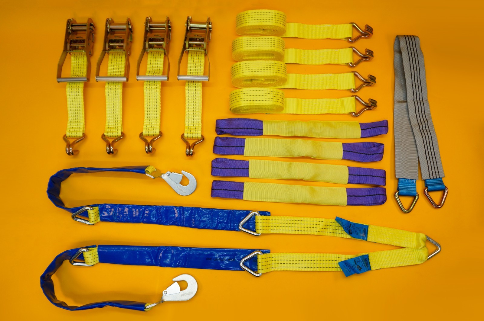 Tie Down Ratchet Strap 4x + Winching Assistance Strap + Axle Recovery Strap