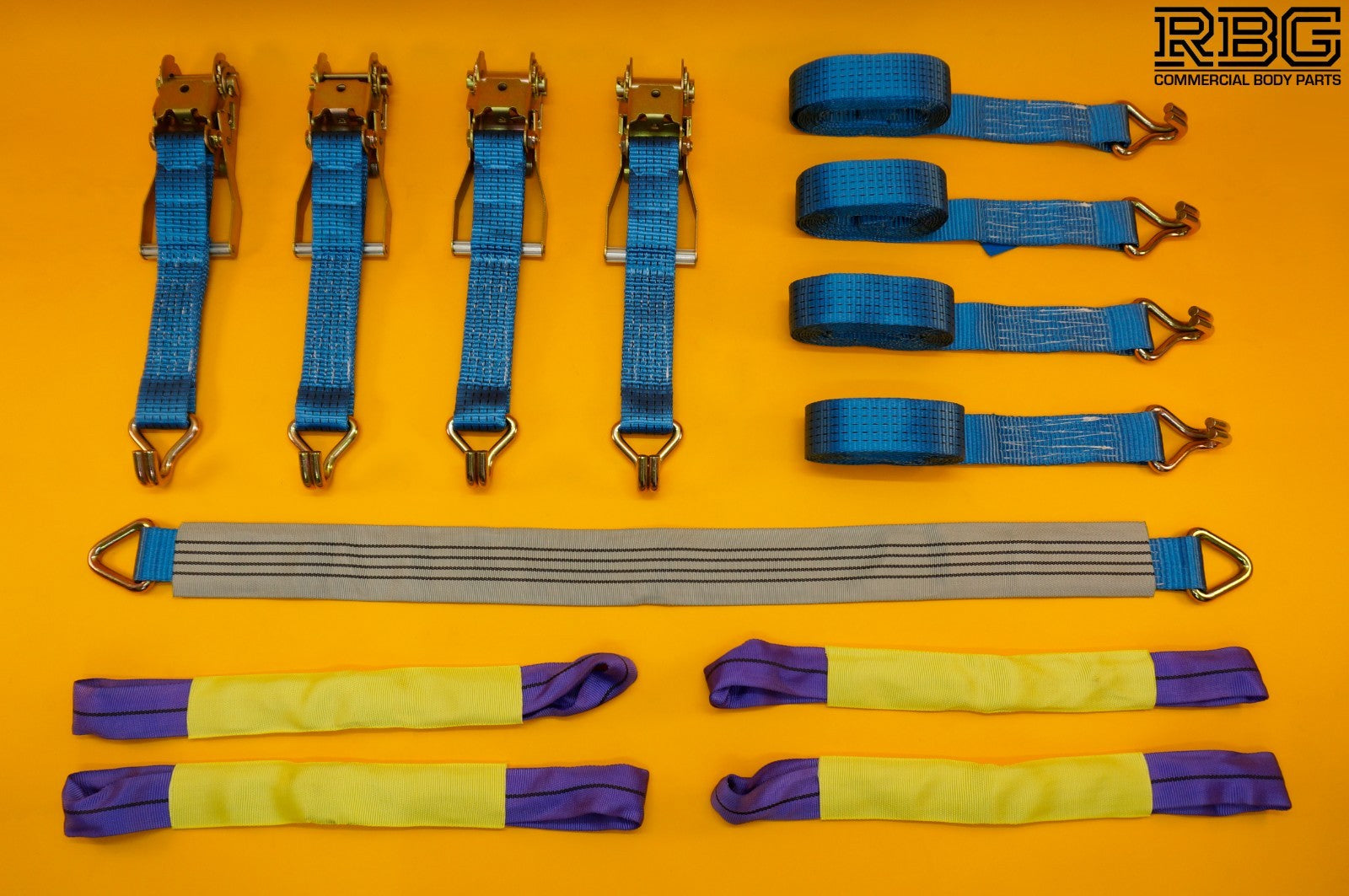 Ratchet Strap Tie Down 5Ton 4x + Axle Recovery Strap 1m x 50mm Lashing Cargo 4m