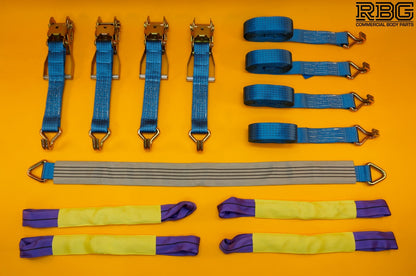 Ratchet Strap Tie Down 5Ton 4x + Axle Recovery Strap 1m x 50mm Lashing Cargo 4m