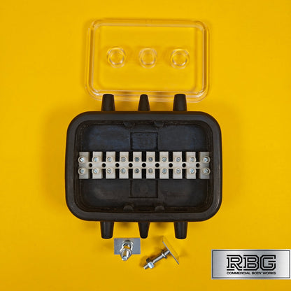 10 Way Junction Box Rubber Waterproof Block for Towing Trailer Caravan 12V & 24V