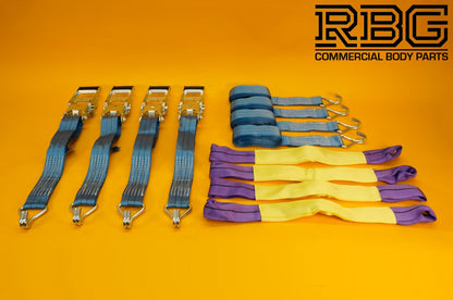 Ratchet Strap Recovery 2Ton Tie Down Alloy Wheel Hi-Vis Blue Lashing SET 4Pcs