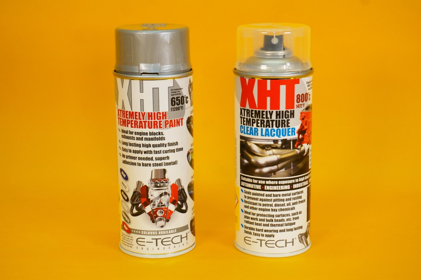 Extremely High Temperature Paint SILVER + CLEAR COAT LACQUER 400ml E-TECH XHT UK