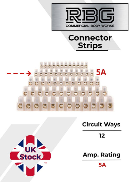 12 Way Connector Strips,  Terminal Blocks, Tidy Connection 3, 5, 15, 30, 60 Amps