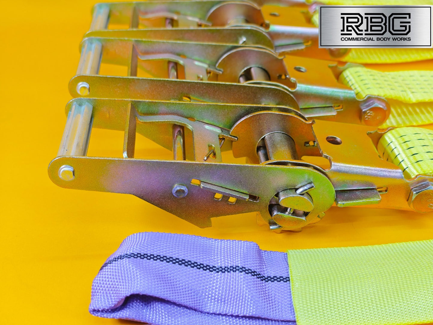 Recovery Ratchet Strap SET 4Pcs 5ton High-Visibility Yellow Tie Down Alloy Wheel