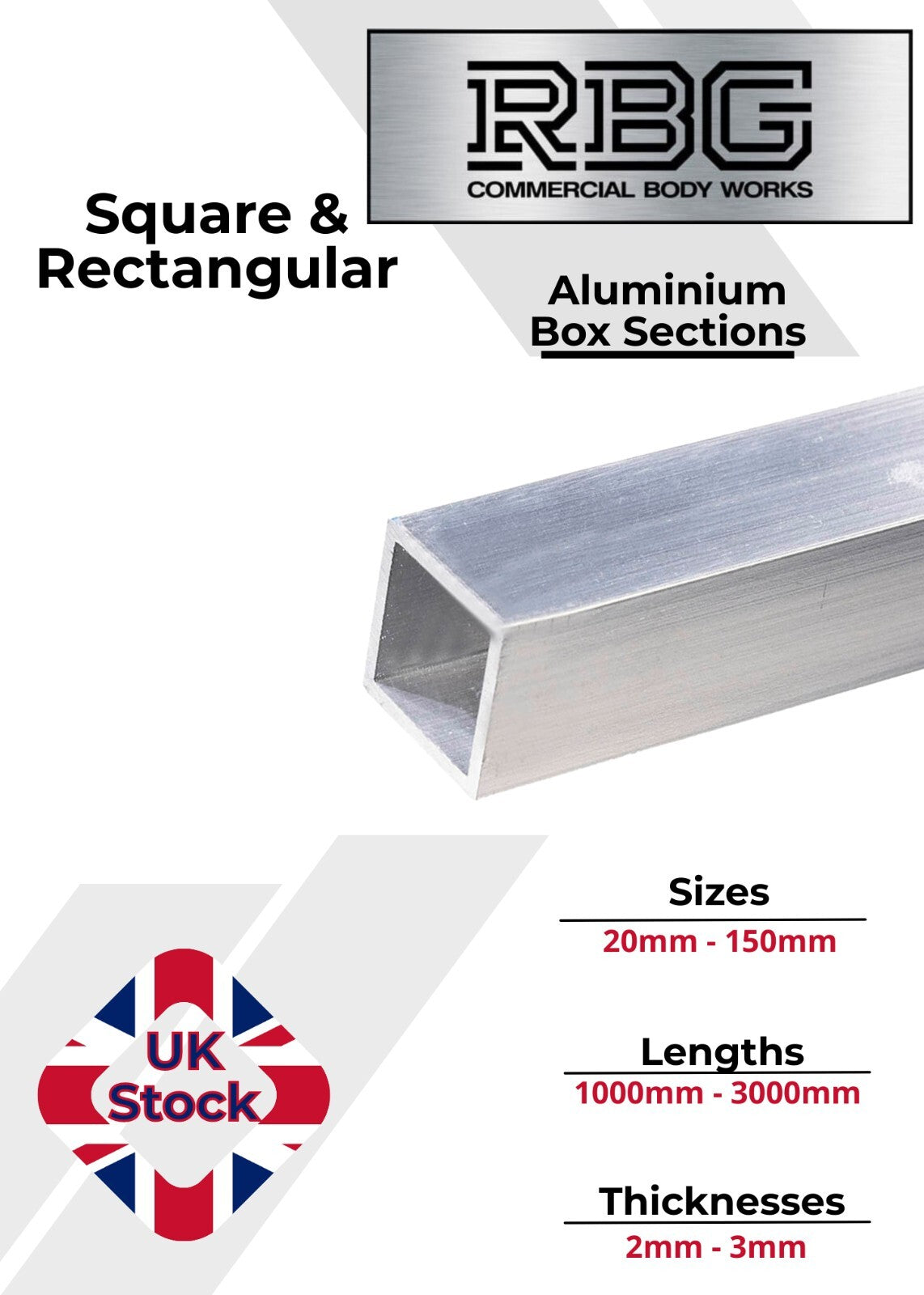 ALUMINIUM RECTANGULAR & SQUARE BOX SECTION Various Sizes Metric Free UK Delivery