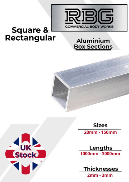ALUMINIUM RECTANGULAR & SQUARE BOX SECTION Various Sizes Metric Free UK Delivery