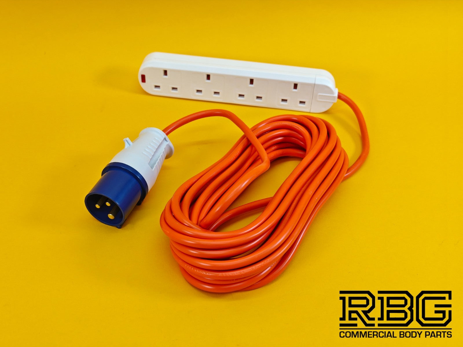 Camping 4 Way Extension Lead 10m Orange Cable 4 Gang 13A Power Sockets Caravan