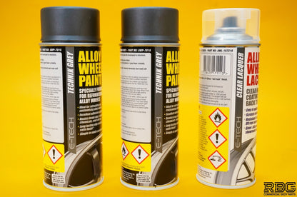 2x Alloy Wheel Paint TECHNIK GREY + 1x Clear Lacquer Spray Car Refurbishment