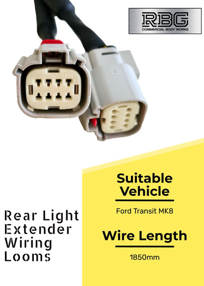 2X Ford Transit MK8 Rear Light 1850mm LONG Extender Wiring Looms