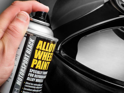 2x Alloy Wheel Paint MOTORSPORT BLACK + 1x Clear Lacquer Spray Refurbishment Kit