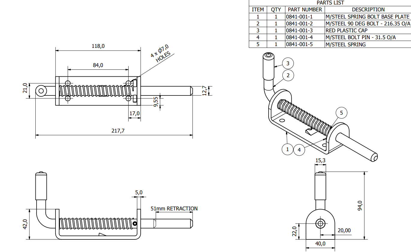 Spring Bolt 12.5/51mm Stroke Shoot Bolt Slip Bolt Recovery Truck Lorry Trailer