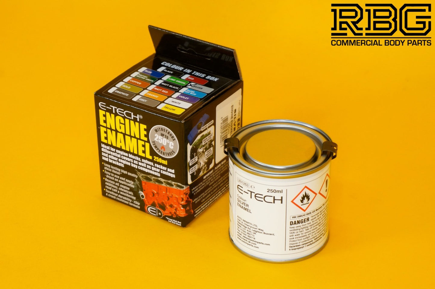 SILVER Engine Enamel Paint Gloss E-TECH 250ml Heat Resistant for Car Motorbike