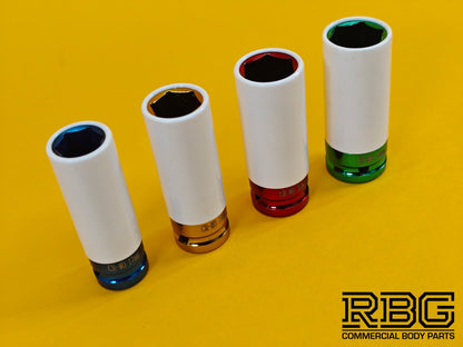 Sockets Set Alloy Wheel Nuts Sleeved Protective Sockets 4 piece 17, 19, 21, 22mm