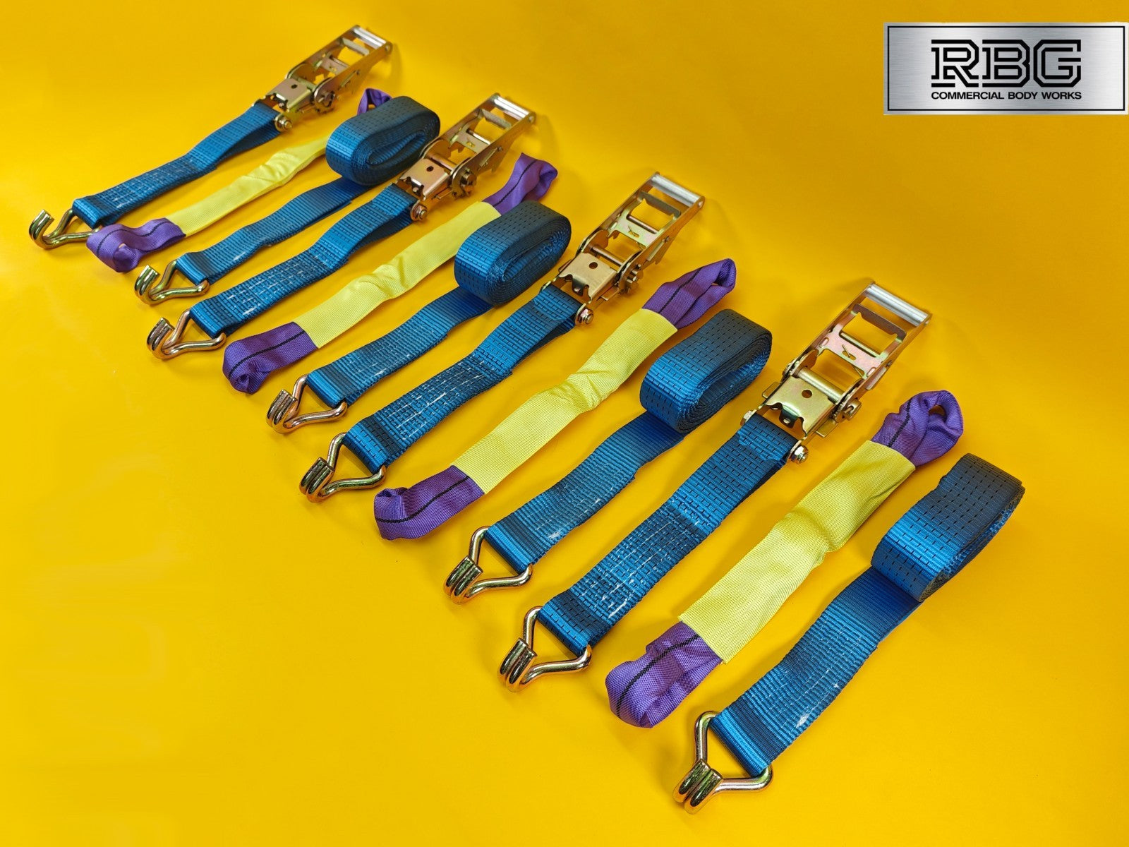 Recovery Ratchet Strap SET 4Pcs 5ton Tie Down Alloy Wheel High-Visibility Blue