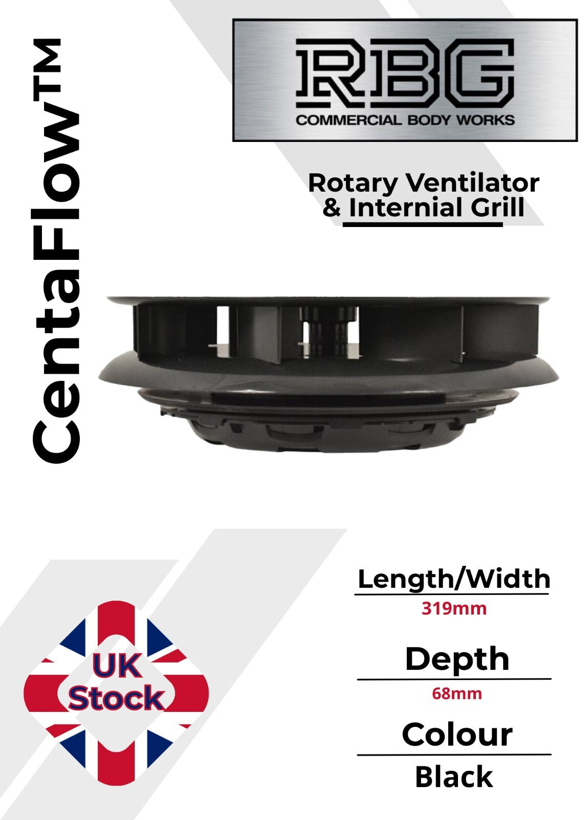 Centaflow™ Wind Driven Vent Black Horsebox Low Profile Rotary Air Vent Van Roof