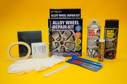 Alloy Wheel Refurbishment Repair Kit BLACK Wheel Spray Paint + Lacquer E-TECH
