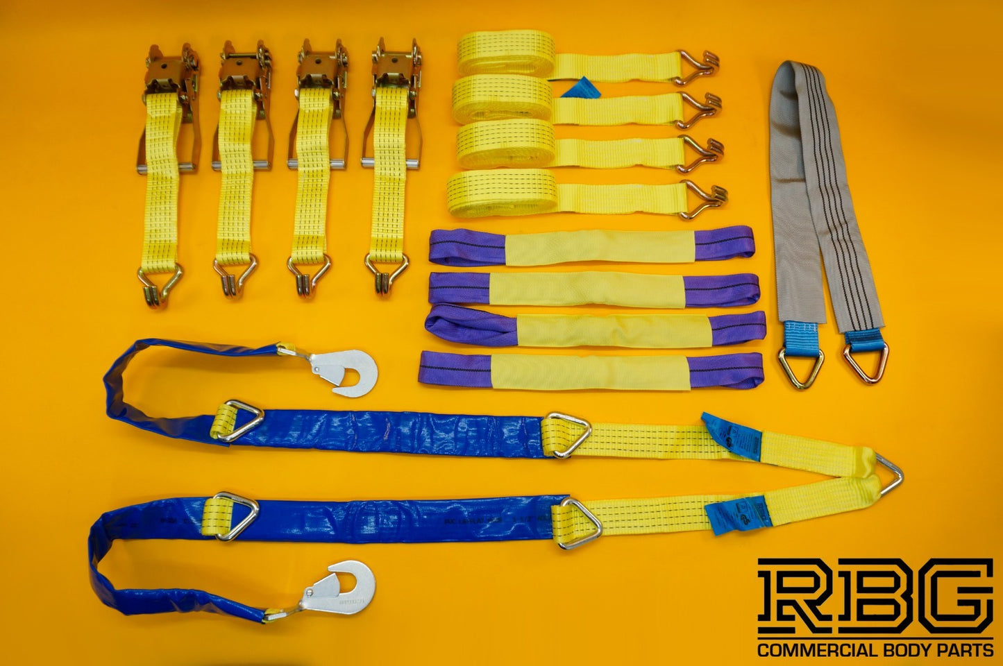 Tie Down Ratchet Strap 4x + Winching Assistance Strap + Axle Recovery Strap