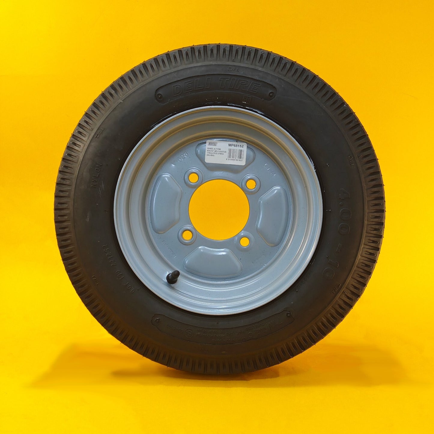 Spare Wheel & Tyre 400x10 for MP6815 Trailer 115mm PCD Silver 10″ Diameter UK
