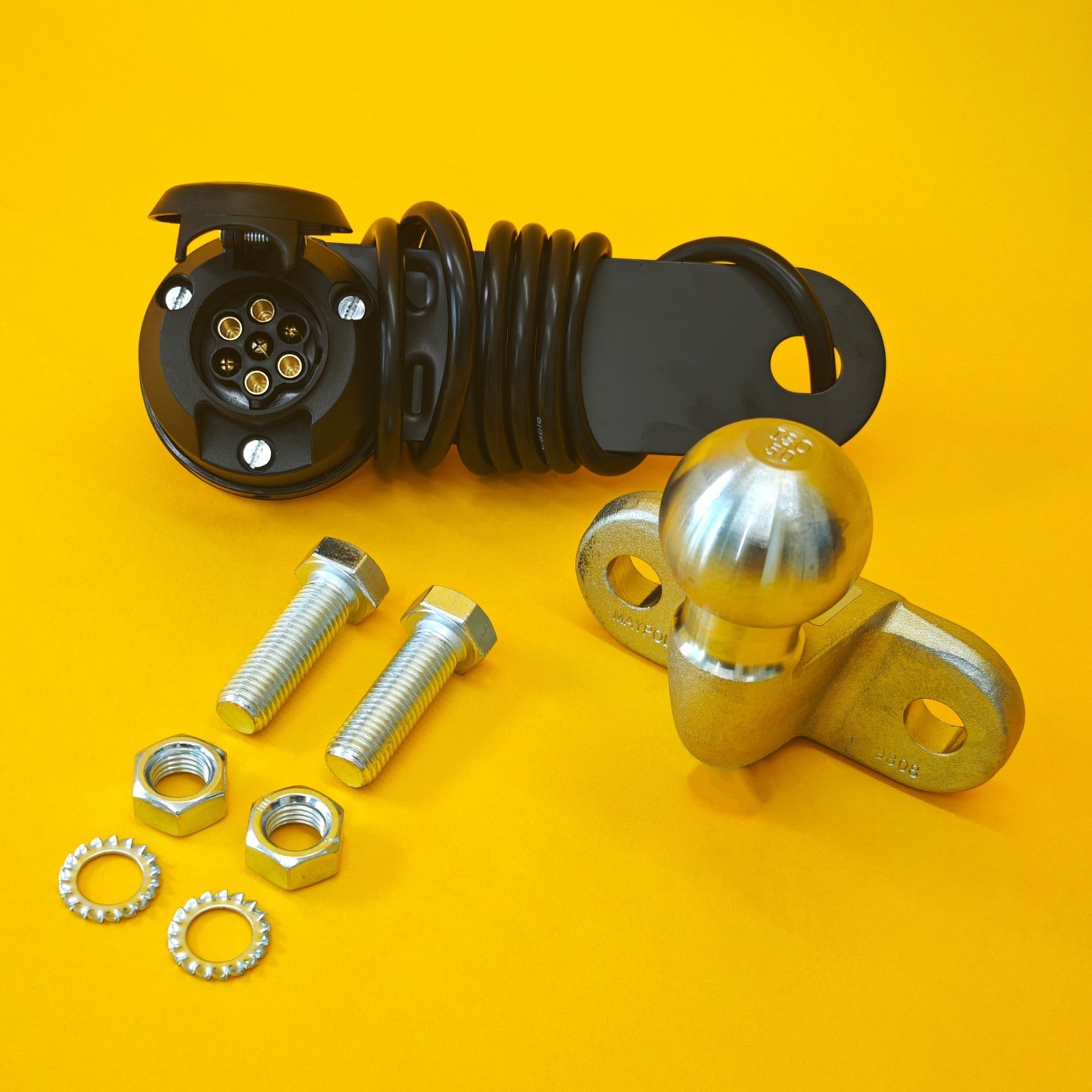 Tow Ball + Socket Assembly 12N 7 Pin 50mm Tow Hitch Silver E Approved Caravan UK