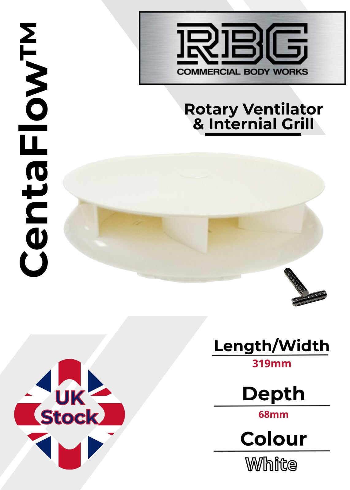 Centaflow™ Wind Driven Vent White Horsebox  Low Profile Rotary Van Roof Air Vent