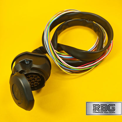 13 Pin Socket Assembly With 1.5m Pre-Wired Sheathed Cable Professional Towing UK