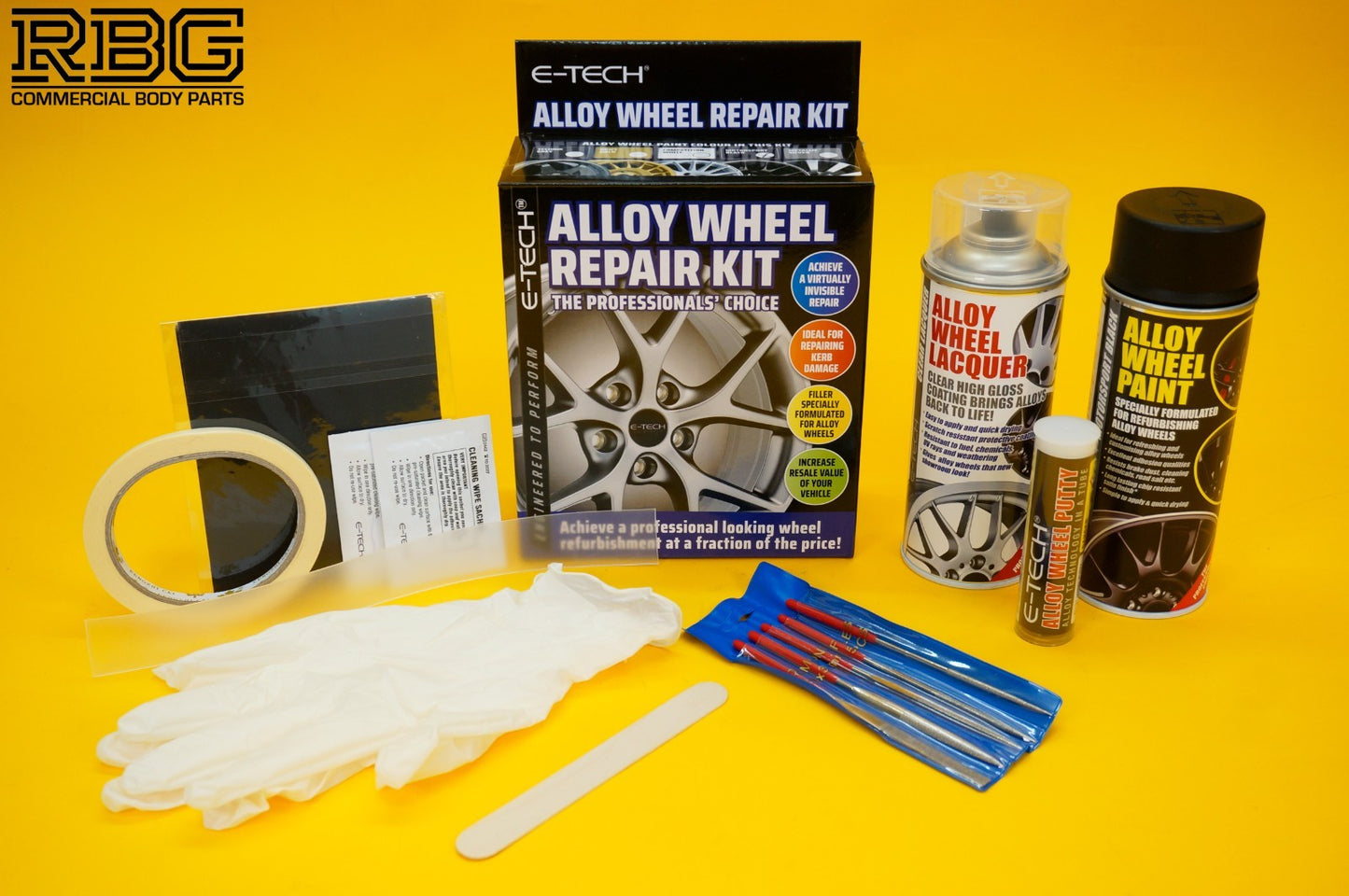 Alloy Wheel Refurbishment Repair Kit BLACK Wheel Spray Paint + Lacquer E-TECH