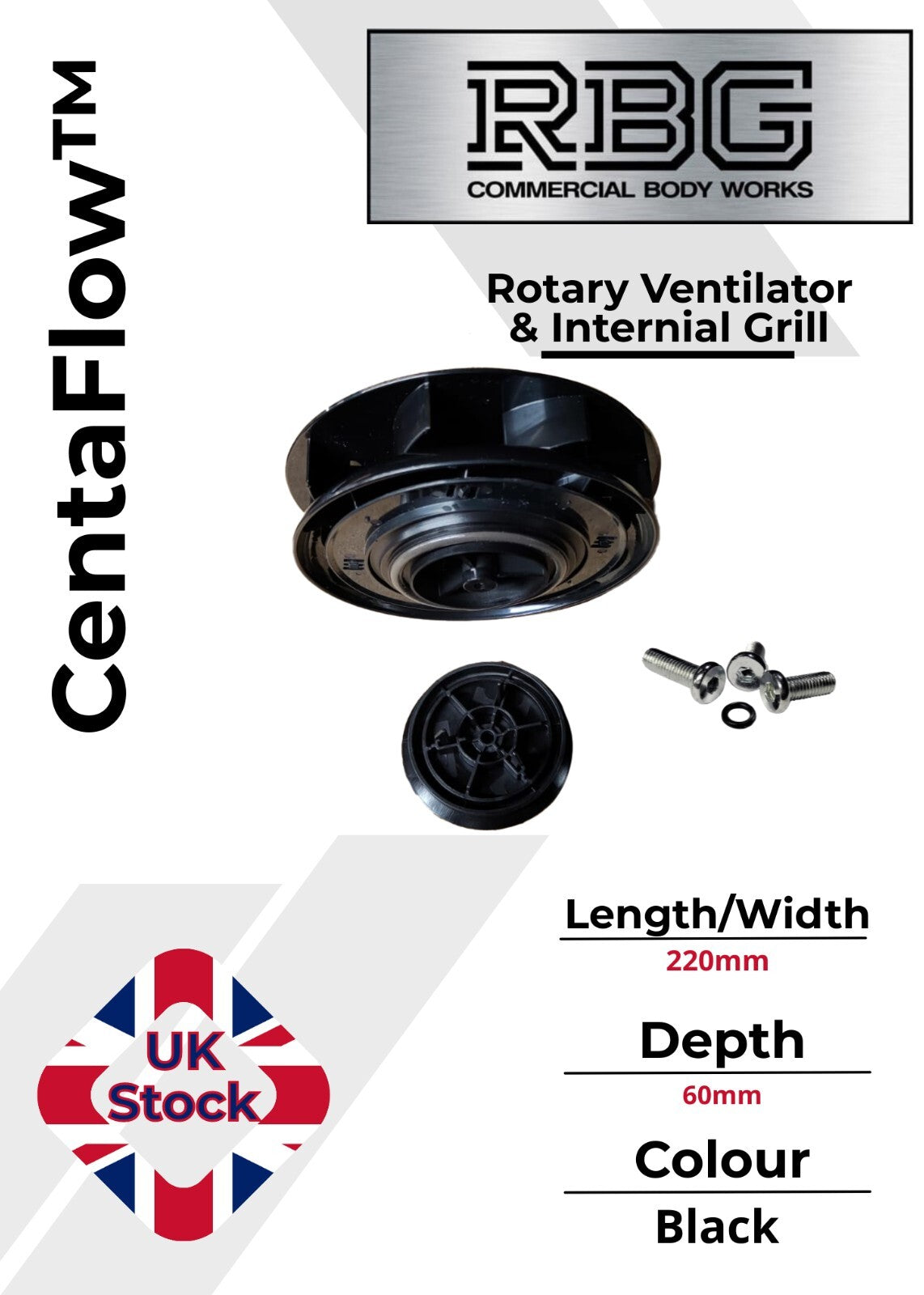 Centaflow™ Wind Driven Vent Black Horsebox Small Low Profile Rotary Van Roof Air
