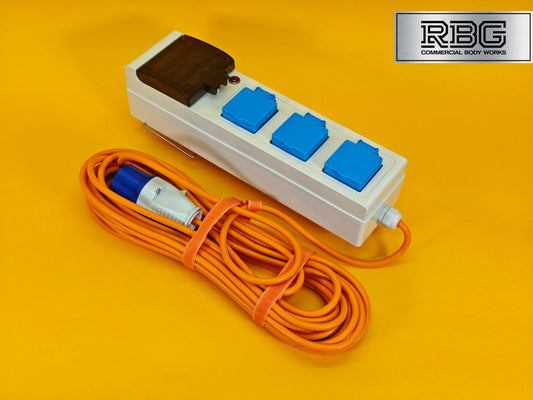 Mobile Mains Power Unit 3 Way 230V 10A RCD Protected Hook Up Caravan Motorhome