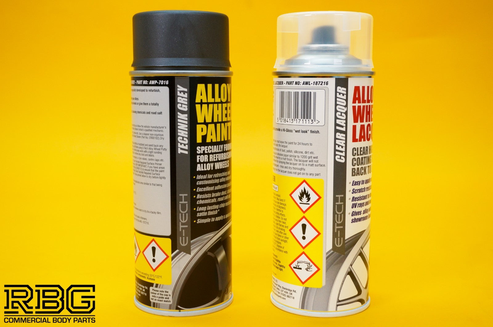 Alloy Wheel Paint TECHNIK GREY + Clear Lacquer Spray Car Refurbishment E-TECH