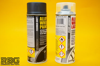 Alloy Wheel Paint TECHNIK GREY + Clear Lacquer Spray Car Refurbishment E-TECH