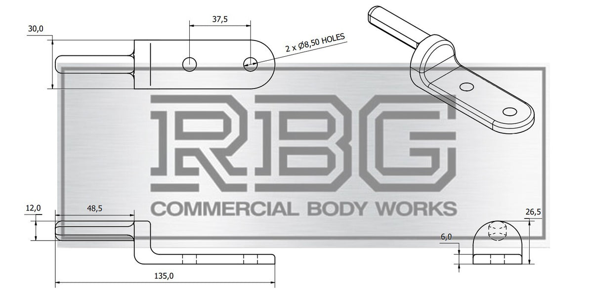 2x Bolt-On Gudgeon Hinge Pins, Self Colour. For Tailboards, Tipper Dropsides.