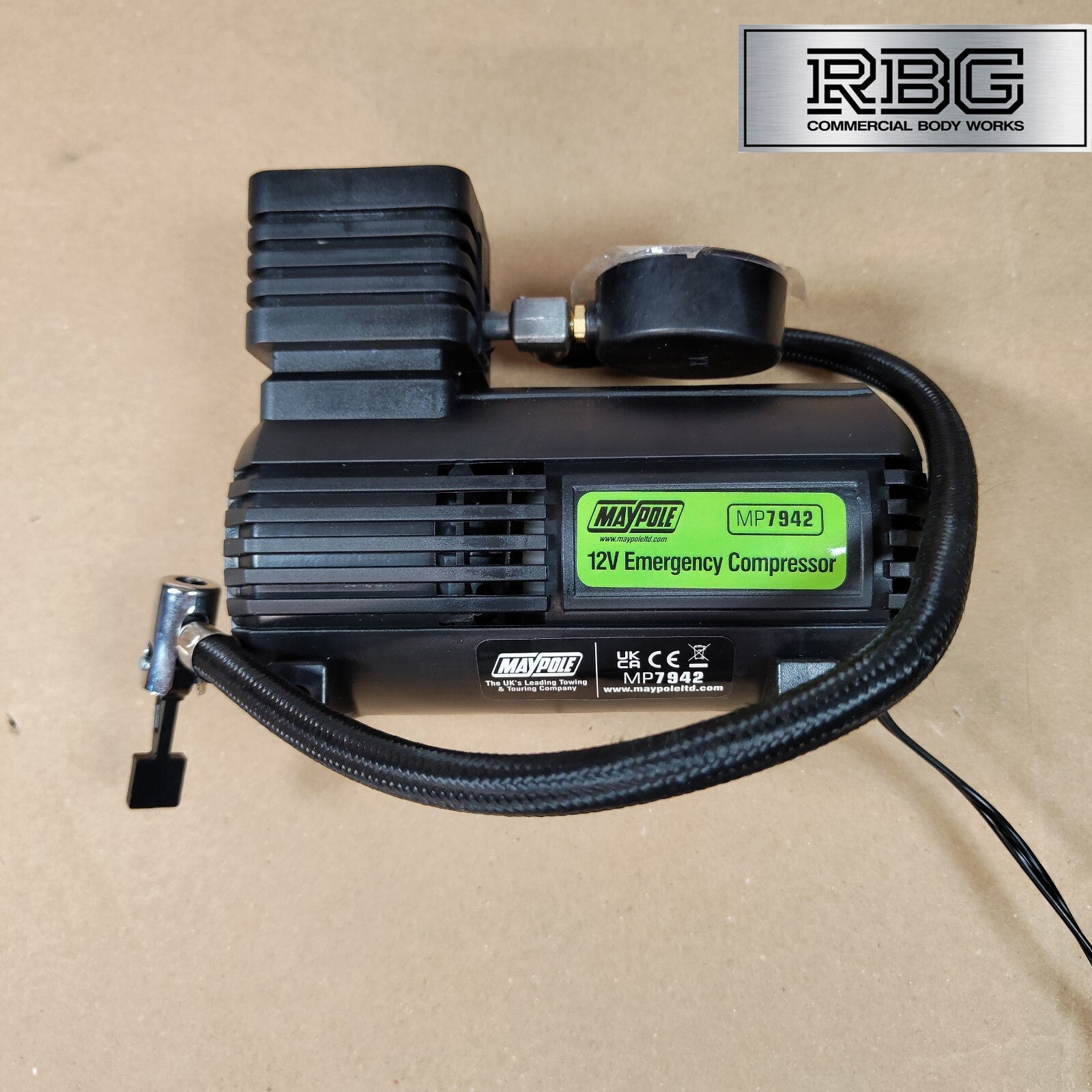 Car Tyre Air Compressor Emergency Pump Maypole Compact 3m Cord 12V Tyre Inflator