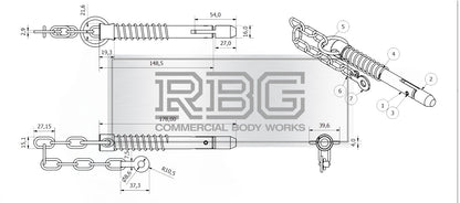 Sword Pin and Chain Spring Loaded, Retaining Cotter Pin 9.5mm; 12.5mm; 16mm.