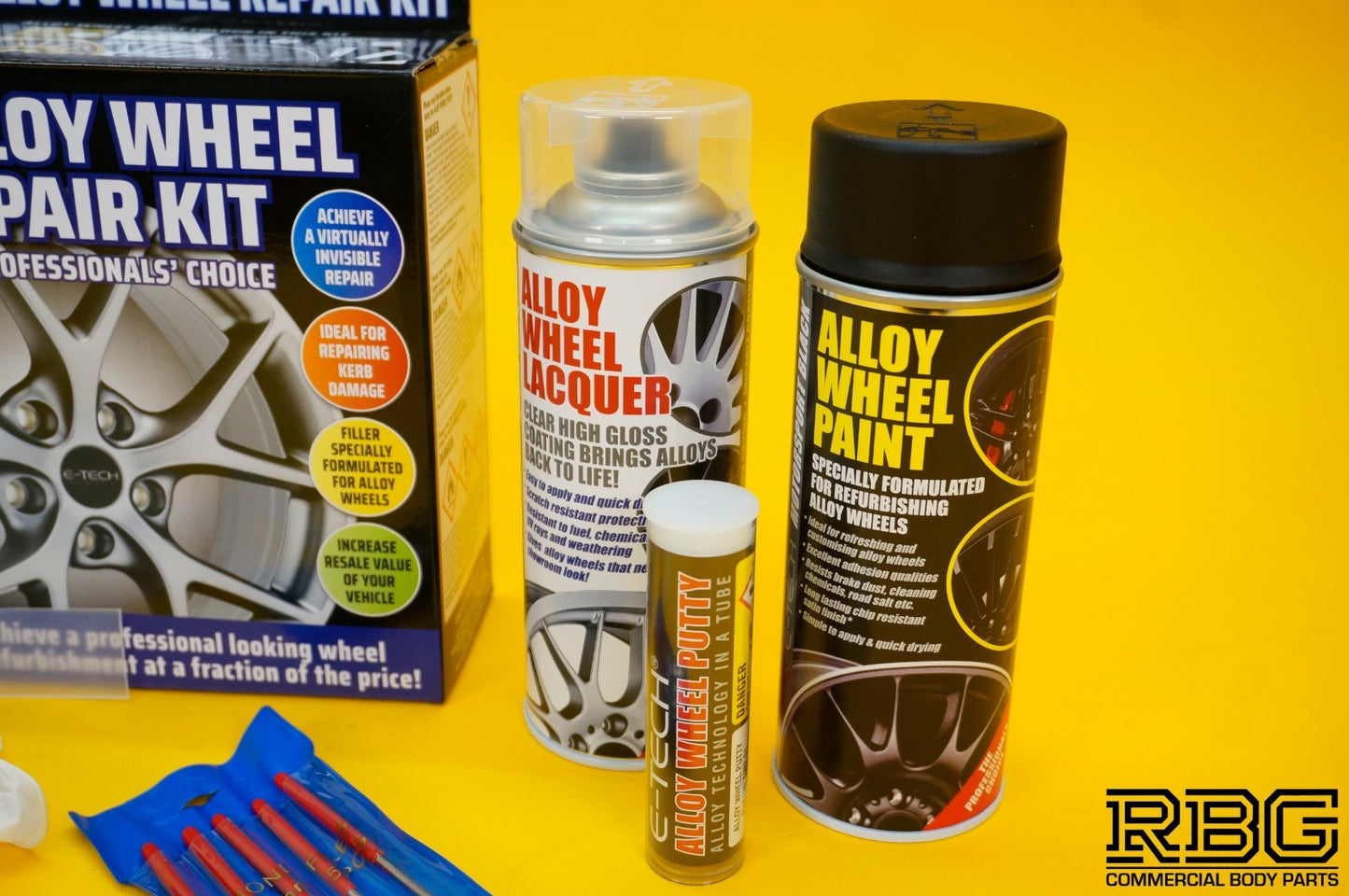 Alloy Wheel Refurbishment Repair Kit BLACK Wheel Spray Paint + Lacquer E-TECH