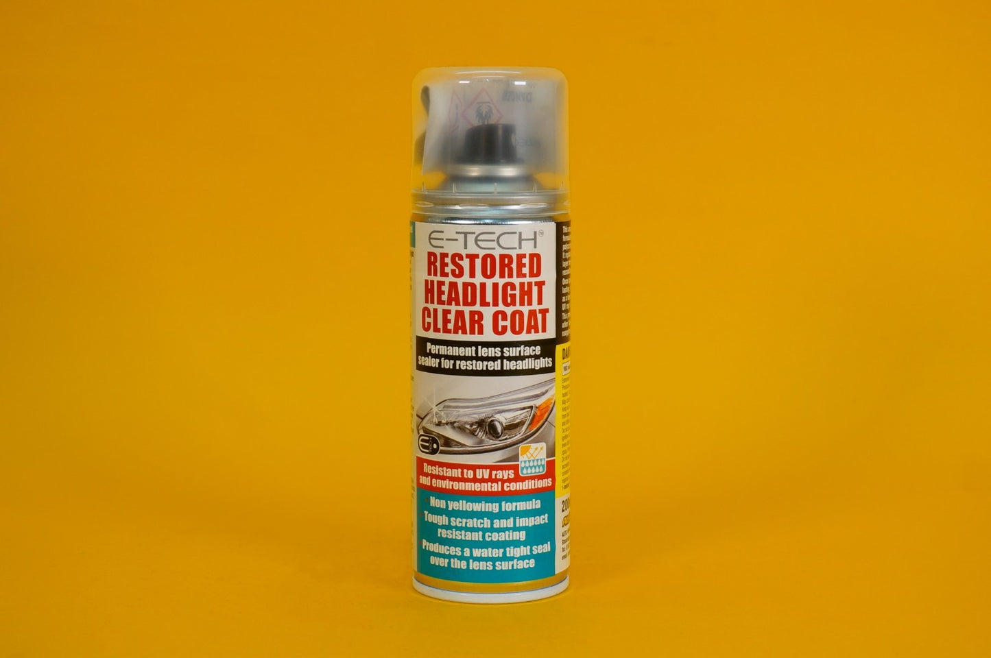 Restored Headlight Lacquer Spray Clear Coat E-TECH 200ml Headlamp Protect Sealer