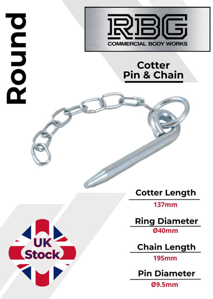 Round Cotter Pin & Chain 137 x 9.5mm Trailers Tail Gate Horseboxes Tipper...