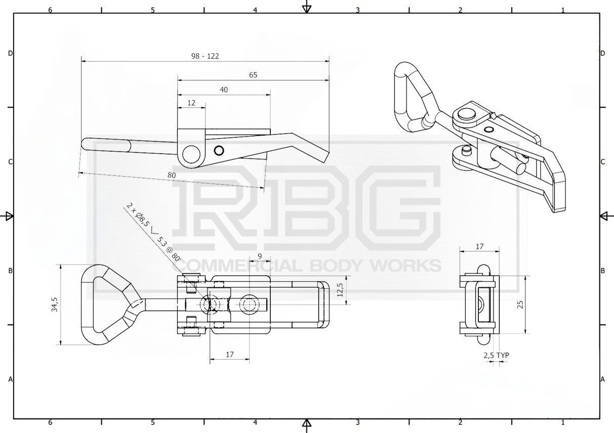Over Centre Fastener OJOP + Catch Plate MEDIUM NON-LOCKING Trailer Truck Caravan