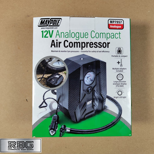 Car Tyre Air Compressor Analogue Pump Maypole Compact Cord 12V Tyre Inflator LED