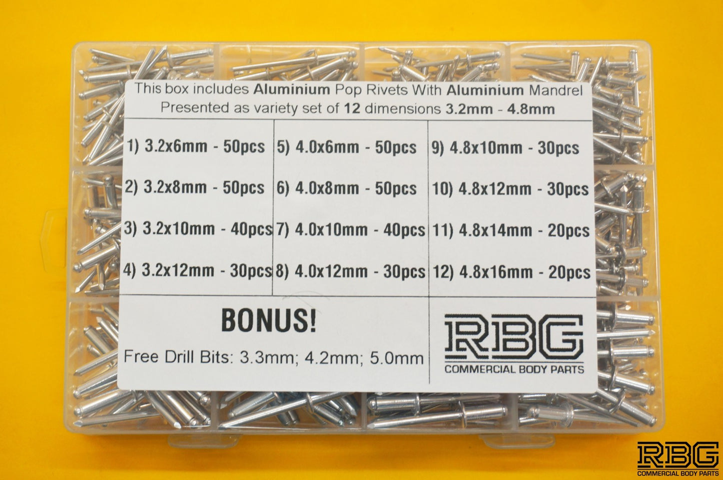 Blind Pop Rivets Assorted Aluminium Head/Shank 12 Sizes + FREE DORMER DRILL BITS