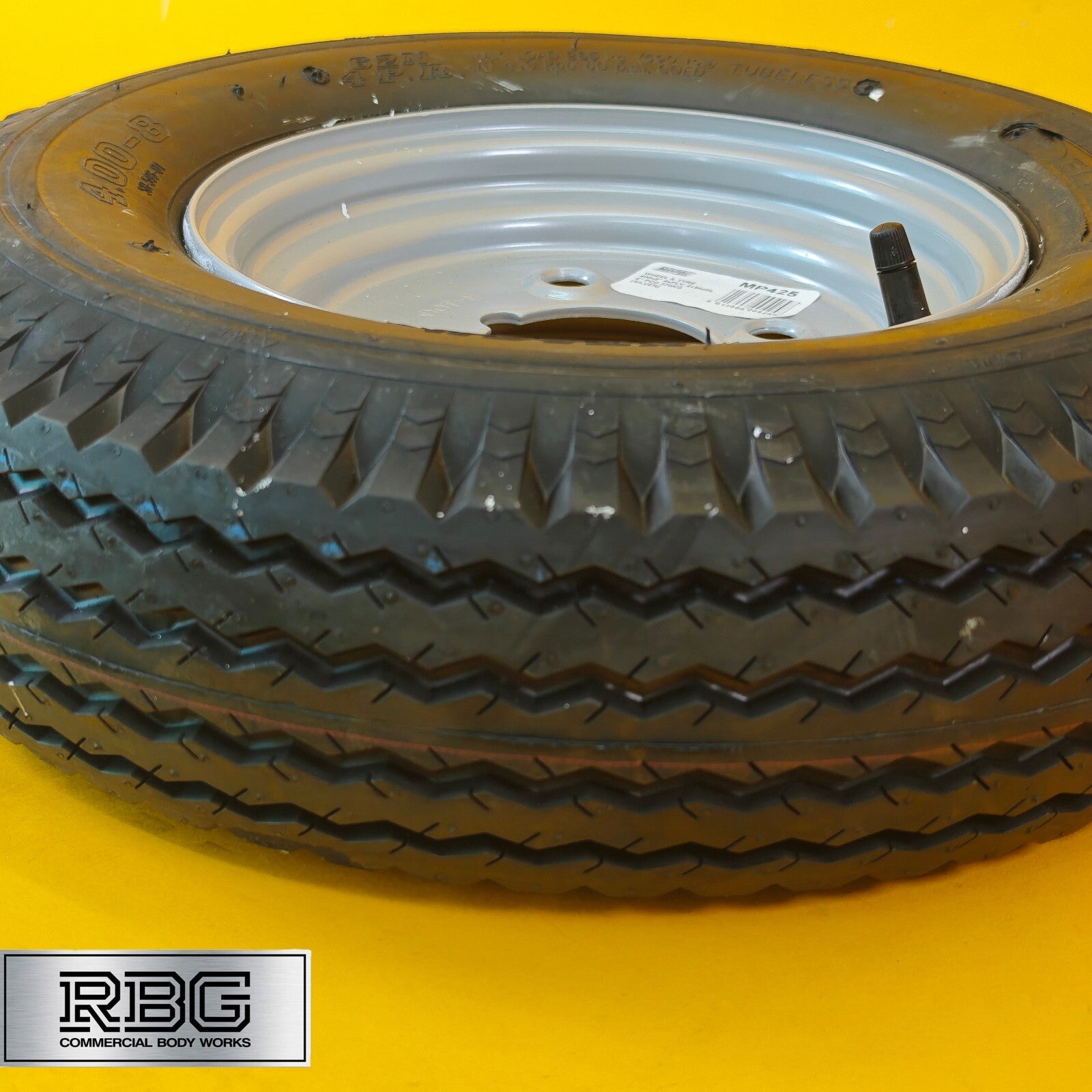 Wheel & Tyre 400x8 Inch for Trailers 4 Ply 4 Studs 4″ PCD Silver Diameter 8″ UK