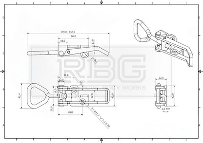 Over Centre Fastener OJOP  + Catch Plate LARGE, LOCKING Trailer Truck Caravan