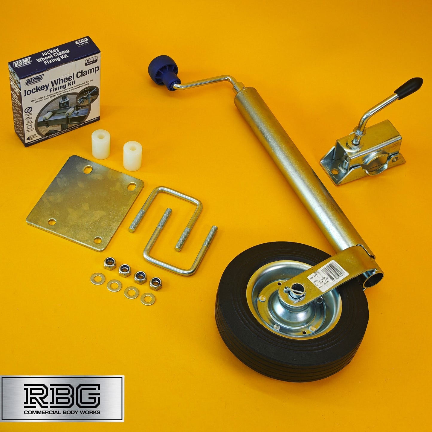 42mm Jockey Wheel + Clamp + Fixing Kit For Trailer / Caravan 100Kg 480-750mm UK