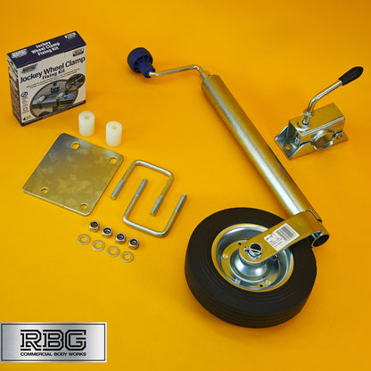 42mm Jockey Wheel + Clamp + Fixing Kit For Trailer / Caravan 100Kg 480-750mm UK