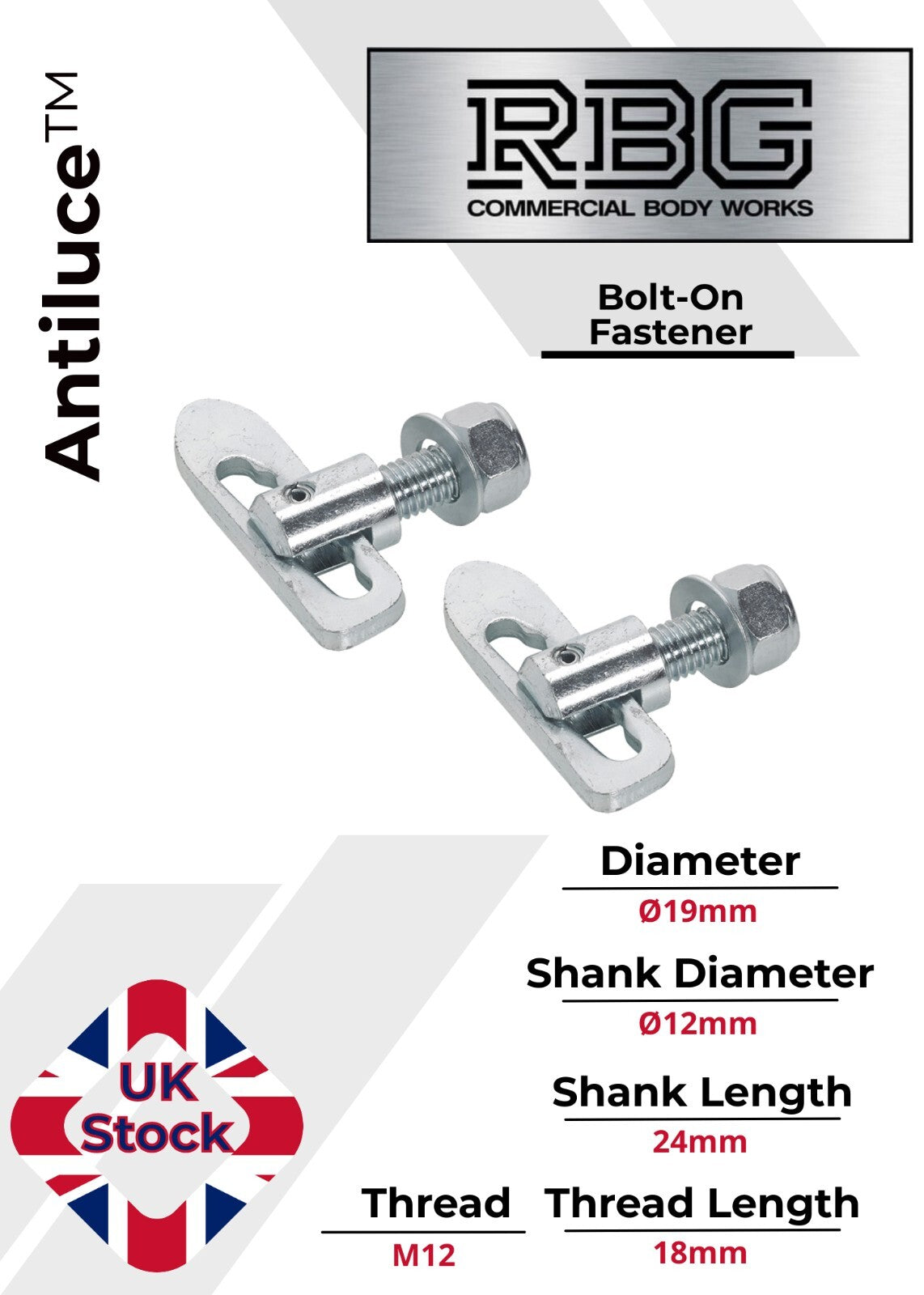 Antiluce™ Fasteners, Z/P Drop Lock Horsebox, Trailer, Pickup Tailgate Anti-Luce