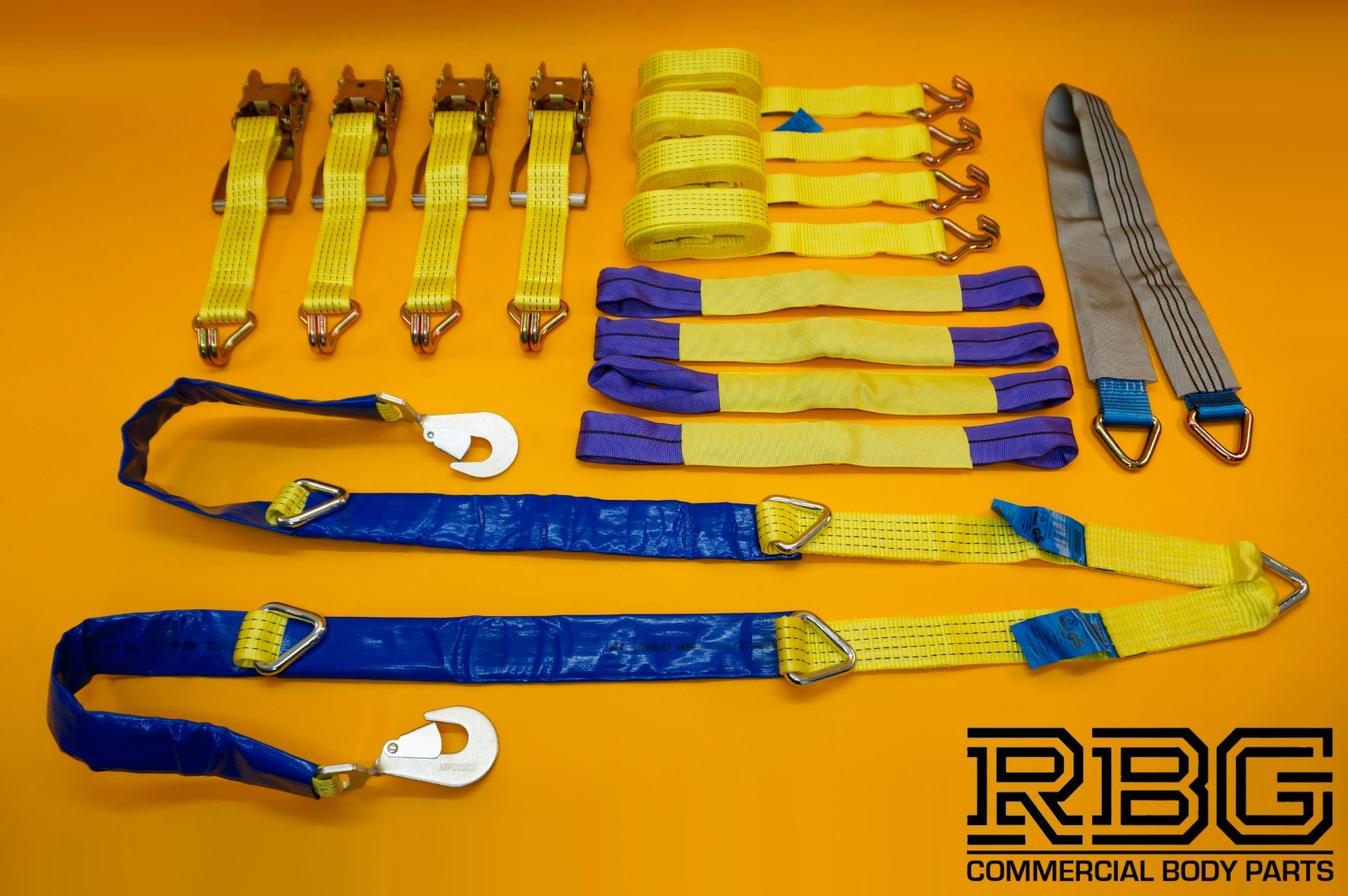 Tie Down Ratchet Strap 4x + Winching Assistance Strap + Axle Recovery Strap