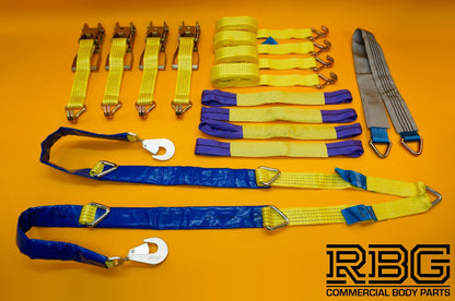 Tie Down Ratchet Strap 4x + Winching Assistance Strap + Axle Recovery Strap