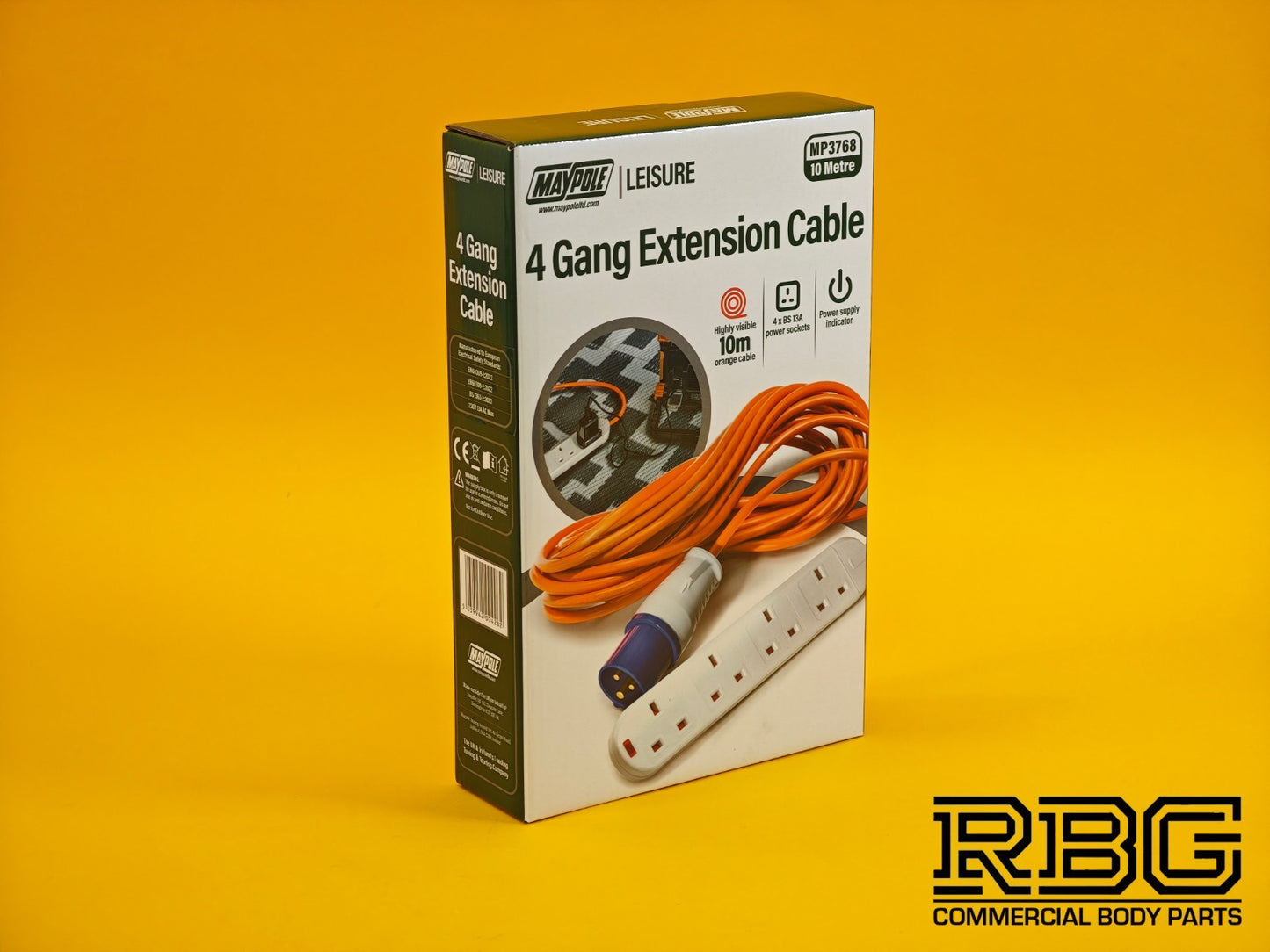 Camping 4 Way Extension Lead 10m Orange Cable 4 Gang 13A Power Sockets Caravan